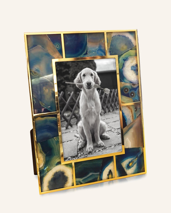 Blue Agate & 24K Gold Plated Photo Frame