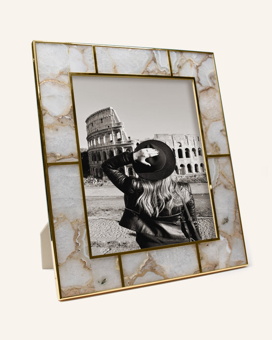 White Agate & 24K Gold Plated Photo Frame
