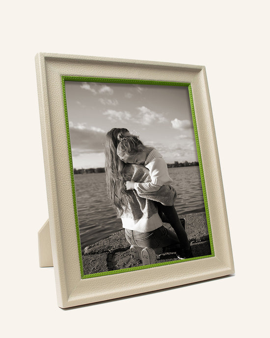 Cream Calfskin Frame with Green Accent