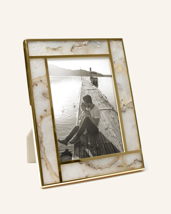 White Agate and 24K Gold Plated Photo Frame