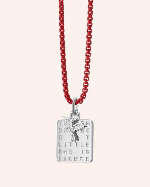 "She is Fierce" Sterling Silver Necklace with "Skylar" Red Chain