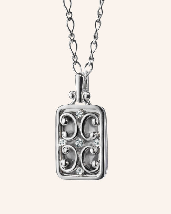 Sterling Silver Rectangular Gate Locket Necklace with Sapphires
