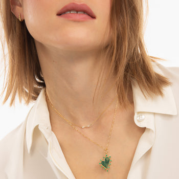 Aventurine Heart Necklace with Emeralds and Artemis Necklace