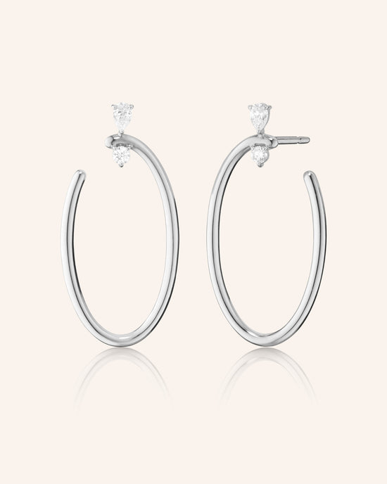 Sterling Silver Large Oval Galaxy Wrap Hoop Earrings with White Sapphires