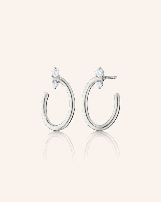 Sterling Silver Small Oval Galaxy Wrap Hoop Earrings with White Sapphires