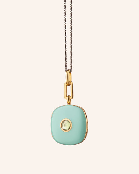 Green Enamel & Sapphire Cushion Locket | Monica Rich Kosann
