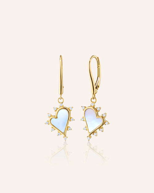 Mother of Pearl Heart Earrings with White Diamond Accents