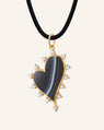 Large "Love" Heart Necklace with Black Agate and Diamonds