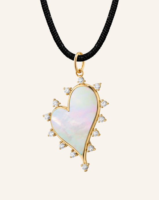 Large "Love" Heart Necklace with Mother of Pearl and Diamonds