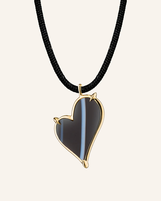 Large "Love" Heart Necklace with Black Agate