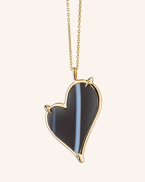 Large Love Heart Necklace with Black Agate