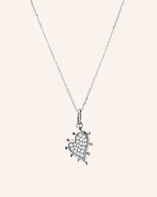 Petite Pave White Sapphire Heart Necklace