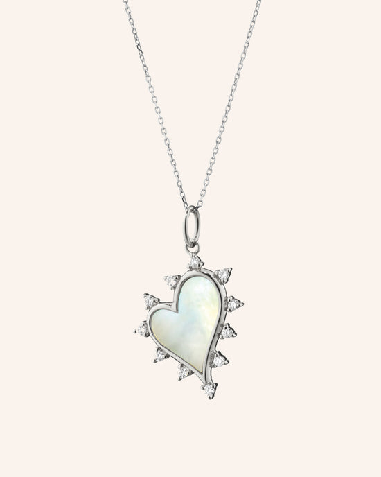Midi Mother of Pearl Heart Necklace with White Sapphires