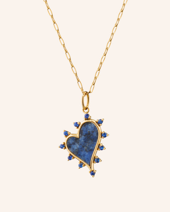 Sodalite Heart Necklace with Blue Sapphires