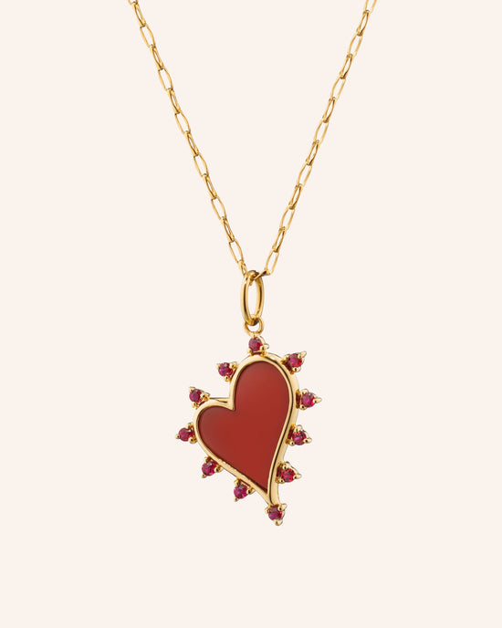Red Carnelian Heart Necklace with Rubies