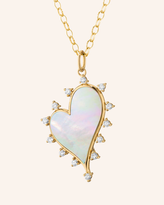 Large Mother of Pearl Heart Necklace with Diamonds
