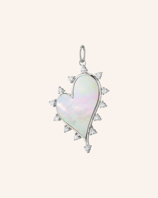Large Mother of Pearl Heart Charm with White Sapphires