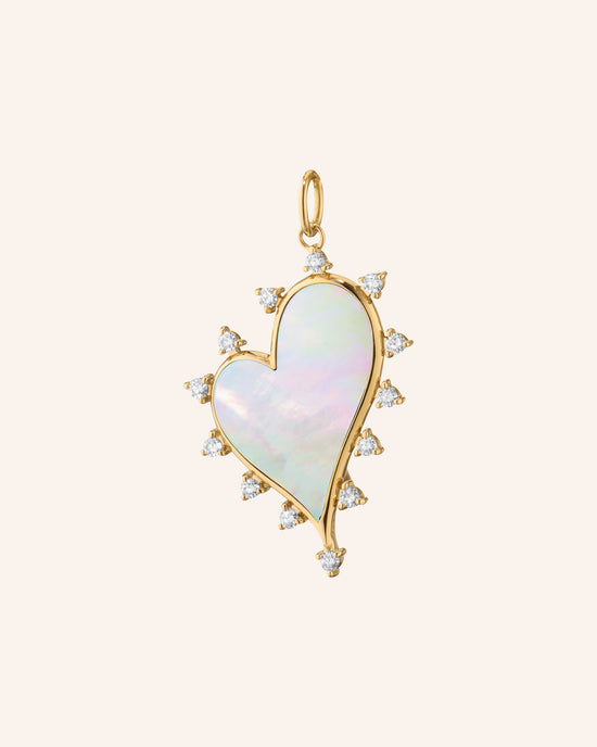 Large Mother of Pearl Heart Charm with Diamonds