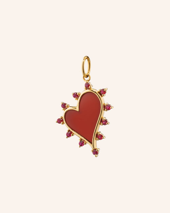 Red Carnelian Heart Charm with Rubies