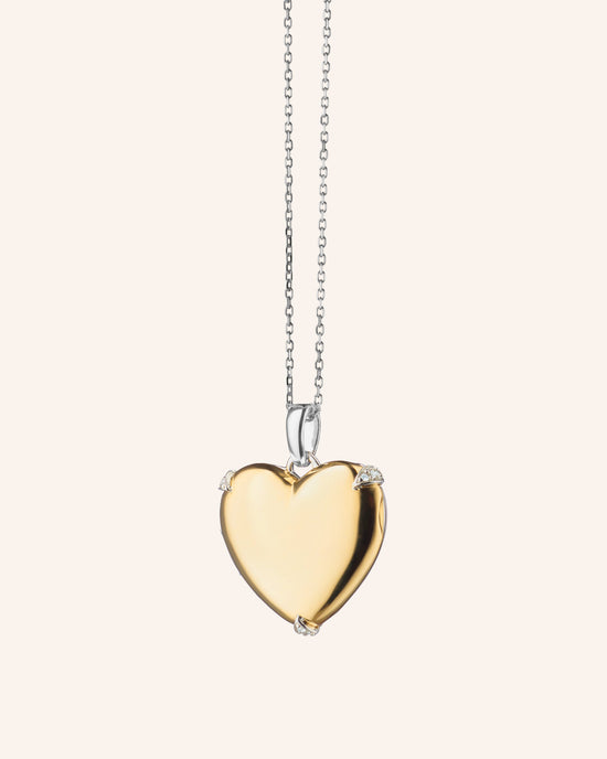 Two-Tone “Heart of Gold” Locket, Silver Chain
