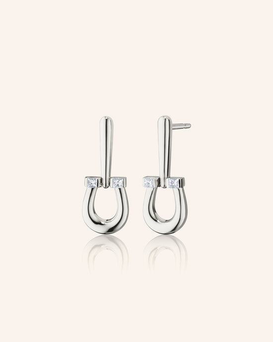 Sterling Silver Small Equestrian Earrings with White Sapphires
