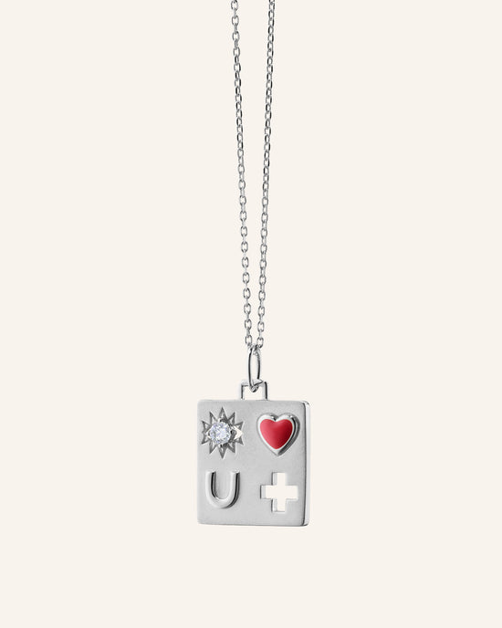 I Love You More Necklace with Red Enamel & White Sapphire