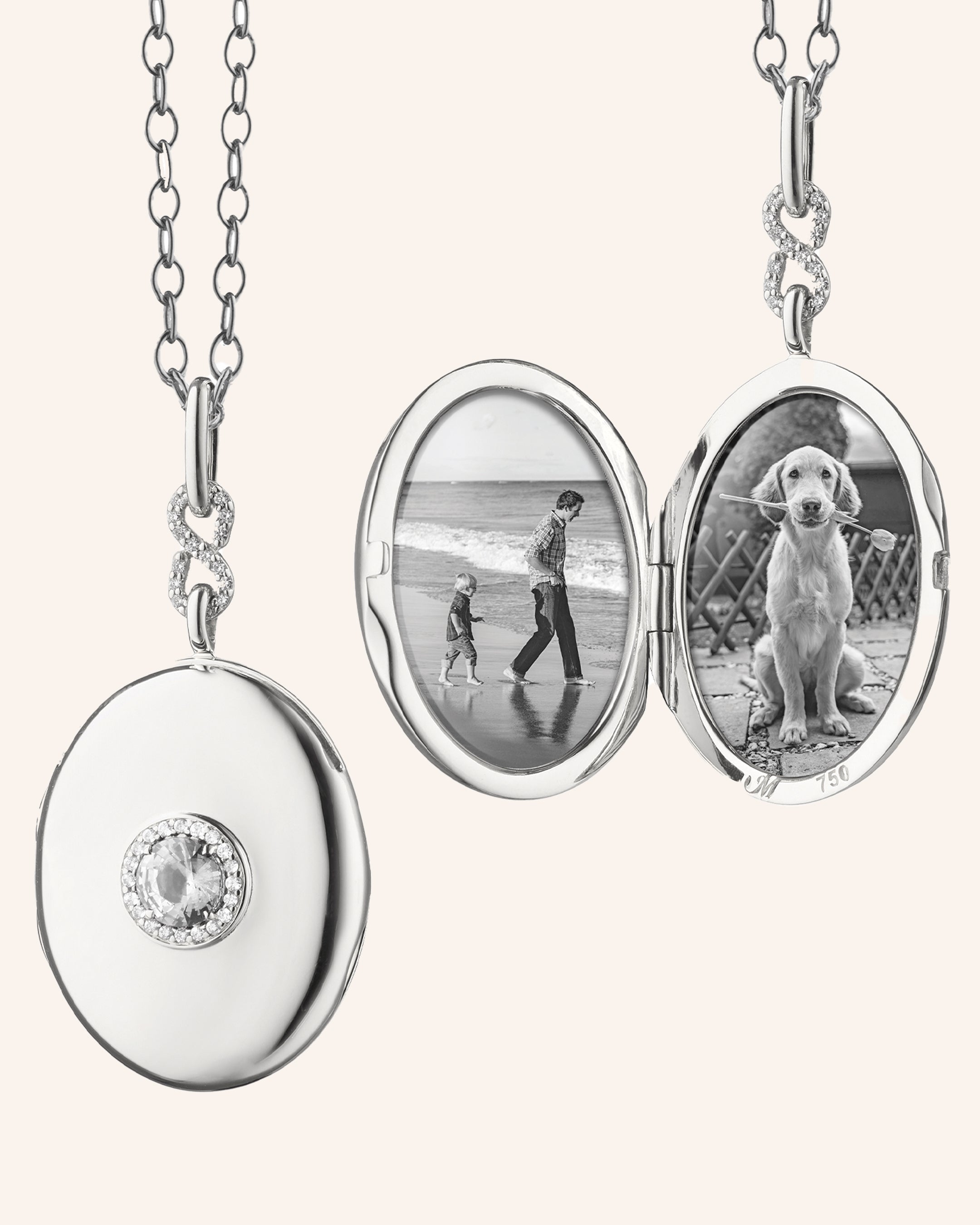 Diamond Infinity White Gold Locket Necklace | Monica Rich Kosann