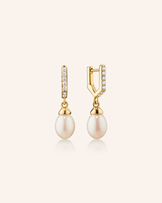 Infinity Huggie & Pearl Drop Earrings