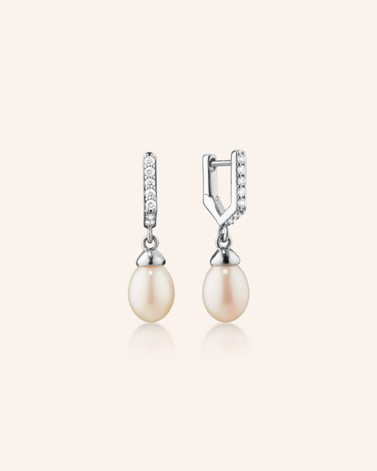 Infinity Huggie Pearl Drop Earrings
