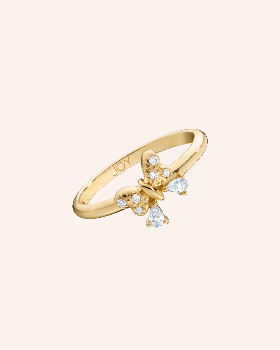 Joy&Quot; 18K Gold Butterfly Stackable Ring With Diamond