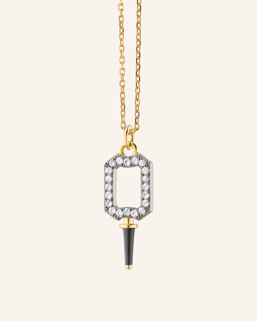 Balance Two-Tone Enamel Pocket Watch Key with White Sapphires