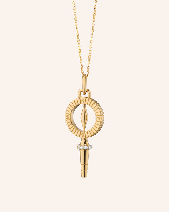 Mini True North Compass Key with Diamonds