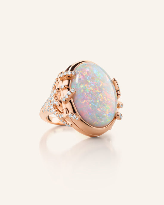 Special Edition Australian Crystal Opal Locket Ring with Diamonds