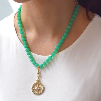Special Edition Chrysoprase Design Your Own Necklace with 1 Charm Station and Comapss Charm