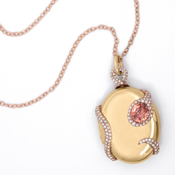 
  
    Special Edition Padparadscha Sapphire and Diamond Snake Locket Necklace
  
