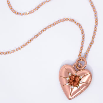 Special Edition Padparadscha Sapphire and Diamond Heart Necklace