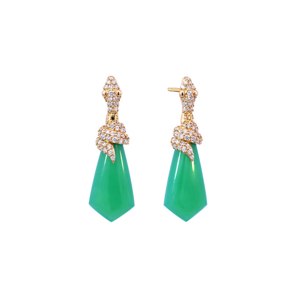
  
    Special Edition 18K Gold Chrysoprase Drop Snake Earrings with Diamonds
  
