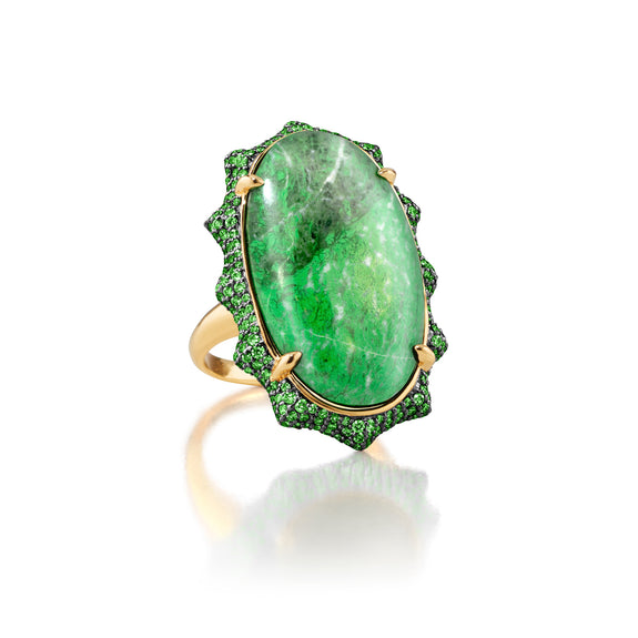 
  
    Special Edition “Happiness” Sun Ring with Chloromelanite Ring & Pave Tsavorite Accents
  
