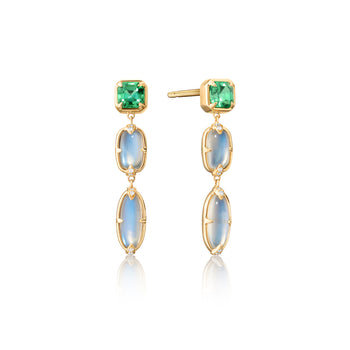 Special Edition Earrings with Green Tourmalines, Blue Moonstones and Diamonds