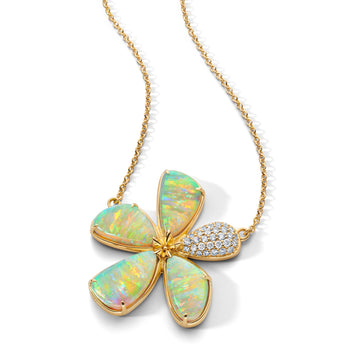 Special Edition Australian Crystal Opal and Diamond Flower Necklace