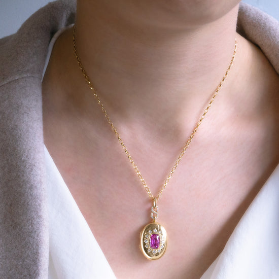 Special Edition Cushion Cut Pink Sapphire and Diamond Oval Locket