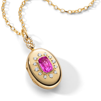 Special Edition Cushion Cut Pink Sapphire and Diamond Oval Locket