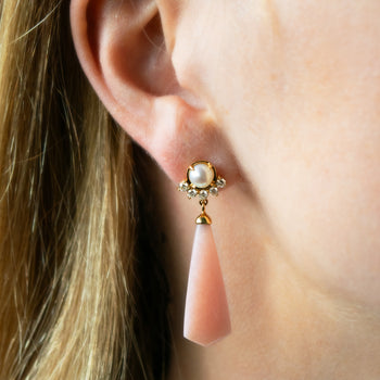 Special Edition Moonrise Drop Earrings with Pink Opal, Pearl and Diamonds