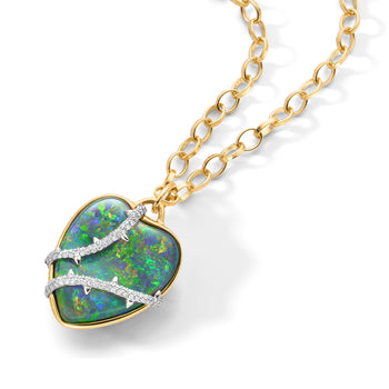 Special Edition Australian Black Opal and Diamond Heart Necklace