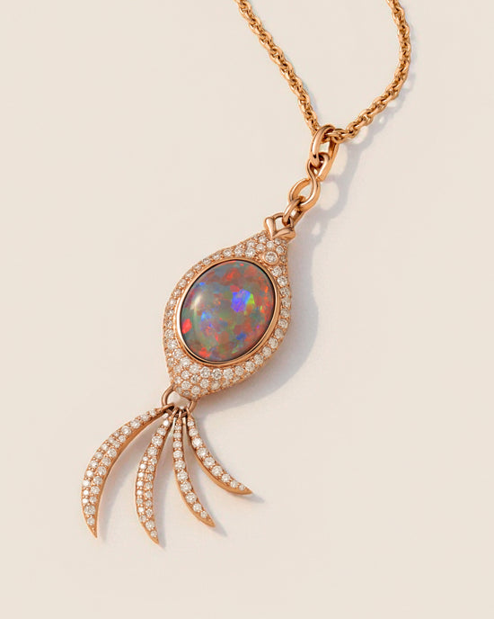 One of a Kind Australian Black Opal and Diamond Neptune Necklace