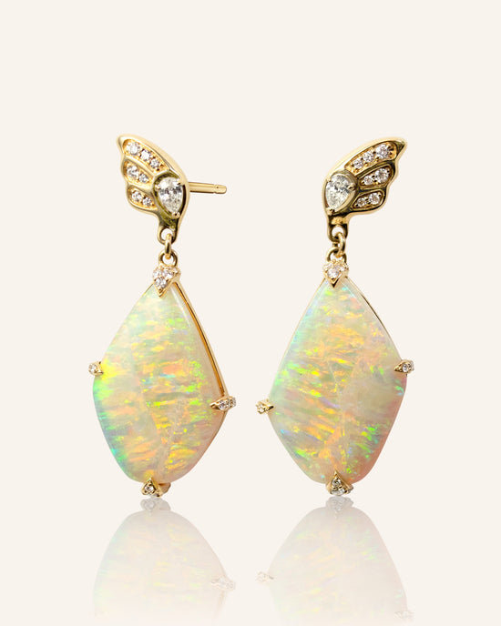 One of a Kind Australian Crystal Opal and Diamond Butterfly Earrings