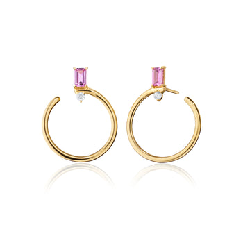 Special Edition Galaxy Wrap Hoop Earrings with Emerald Cut Pink Sapphire and Diamond