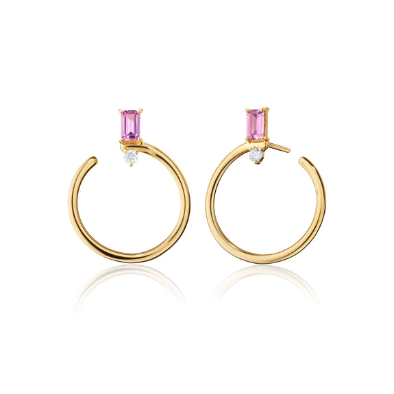 
  
    Special Edition Galaxy Wrap Hoop Earrings with Emerald Cut Pink Sapphire and Diamond
  
