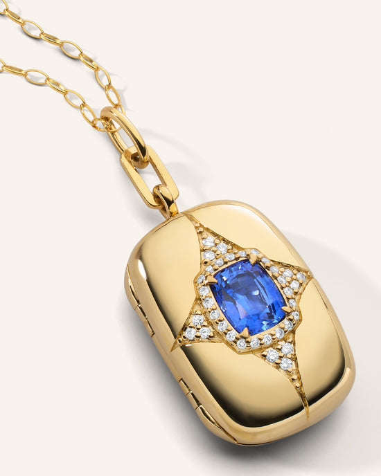 Special Edition 18K Gold Locket with Blue Sapphire & Diamond Halo