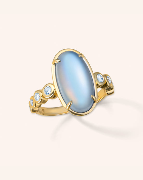 Special Edition Blue Moonstone Ring with Diamonds